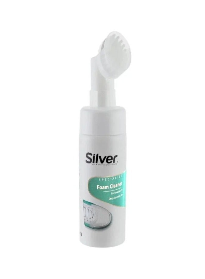 Silver Brush on Foam Cleaner for White and Colored Sneakers Removes Stains from Canvas Shoes and Yellowing from Edges 