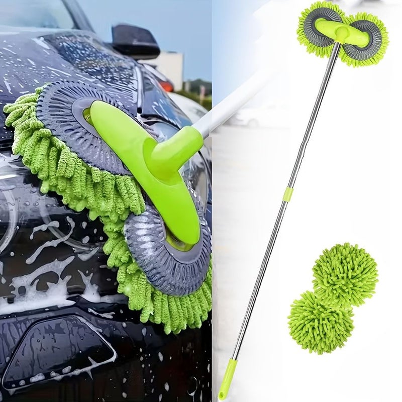 Blue Long Handle Car Wash Mop with Telescopic Rotating Double Head Car Brush For Windscreen Glass Caravan Cleaning Tool - Image 4