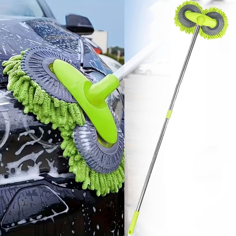 Blue Long Handle Car Wash Mop with Telescopic Rotating Double Head Car Brush For Windscreen Glass Caravan Cleaning Tool - Image 1