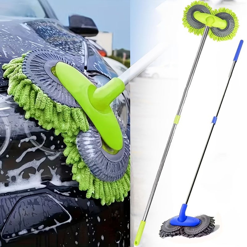 Blue Long Handle Car Wash Mop with Telescopic Rotating Double Head Car Brush For Windscreen Glass Caravan Cleaning Tool - Image 2