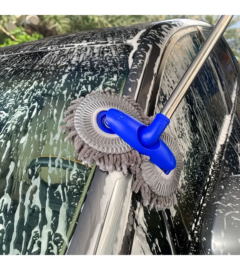 Blue Long Handle Car Wash Mop with Telescopic Rotating Double Head Car Brush For Windscreen Glass Caravan Cleaning Tool - Image 5