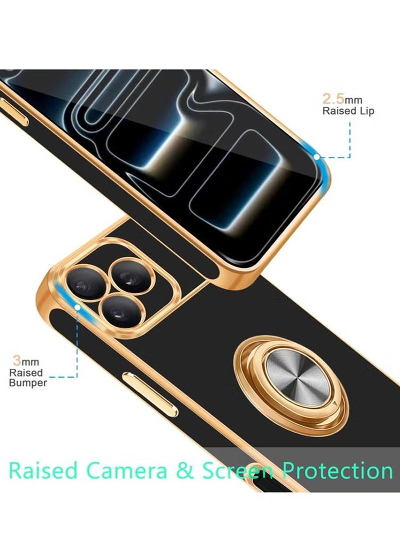 iPhone 17 Pro Max Cover with with Screen Protector,360°Rotatable Ring Holder,Support Magnetic Car Mount,Shiny Plating Gold Slim Thin Soft TPU Bumper Shockproof Case for iPhone 17 Pro Max for Women Men,2025,Black - Image 2