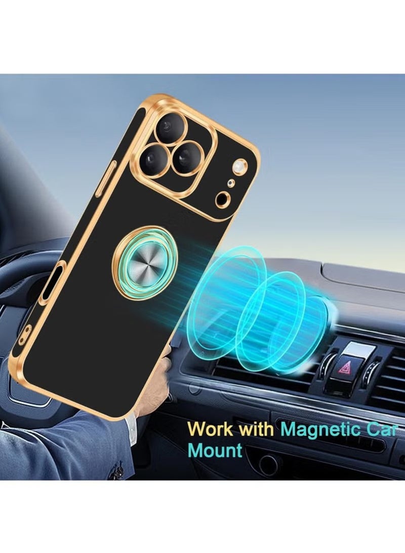 iPhone 17 Pro Max Cover with with Screen Protector,360°Rotatable Ring Holder,Support Magnetic Car Mount,Shiny Plating Gold Slim Thin Soft TPU Bumper Shockproof Case for iPhone 17 Pro Max for Women Men,2025,Black - Image 5