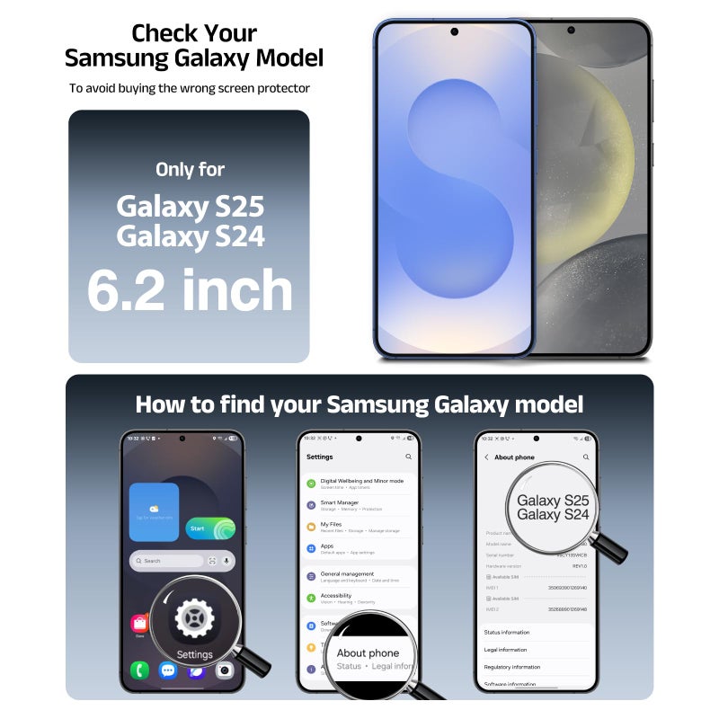 EZ-GLAZ- 4 Pack for Galaxy S25/ S24 [6.2"] Screen Protector, 100% Fingerprint Unlock, 9H+ Hardness Military Grade Shatterproof Long Durable Tempered Glass Film with Flawless Fit Box, HD Clear - Image 2