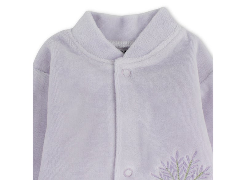 Berceau 9106 Baby Girls Velvet Long-Sleeved One-Piece – Lilac with Lavender Branch Design - Image 2