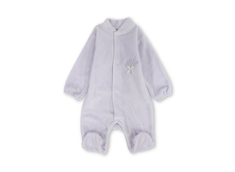Berceau 9106 Baby Girls Velvet Long-Sleeved One-Piece – Lilac with Lavender Branch Design - Image 1