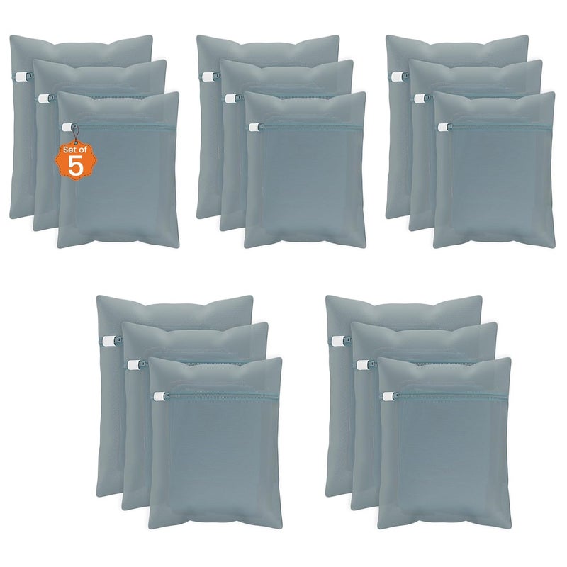 Kuber Industries Set of 15 Polyester Mesh Laundry Bag with Zip Reusable Washing Bags for Washing Machine Ideal for Delicate Fabrics Lingerie Shoes Protection YZ2GRY Plain Grey - Image 1