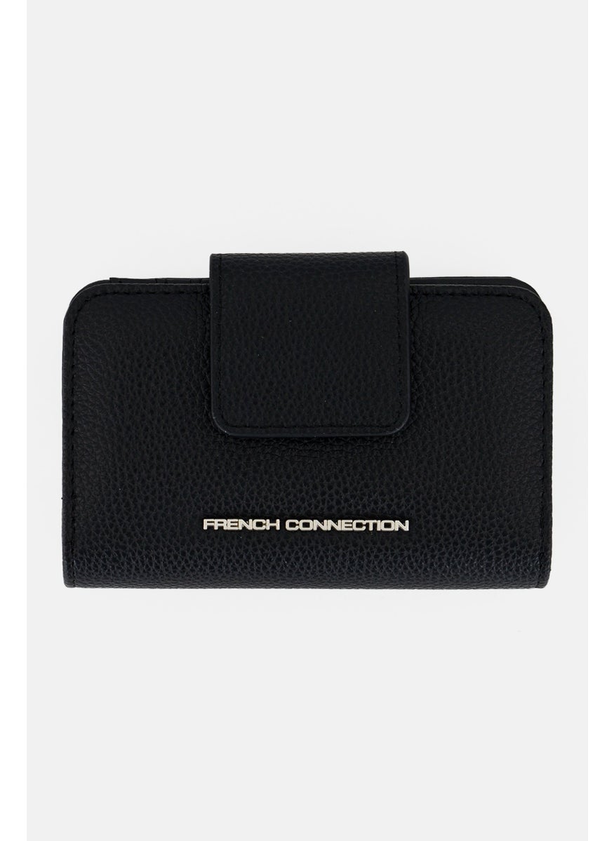 French Connection Women Brand Logo Millie Pebble Fold and Zipper Wallet, Black  - Image 1