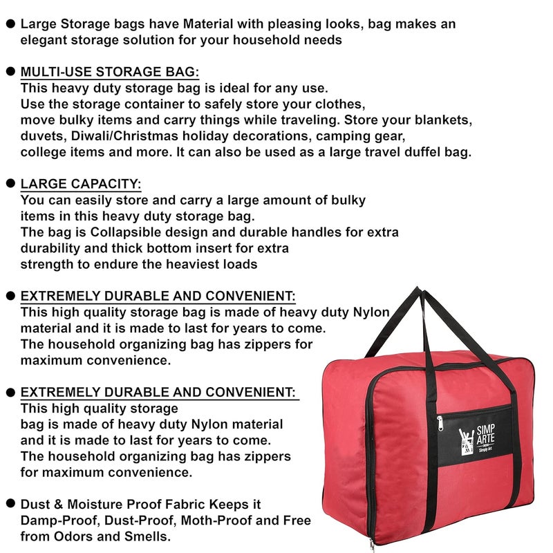 SIMPARTE Nylon Underbed Storage Bag Comforters Blanket Cover Organiser Moisture Proof Cloth Storage Bag Toy Stationery Bag with Zippered Closure and Handle Pack of 2 Red - Image 4