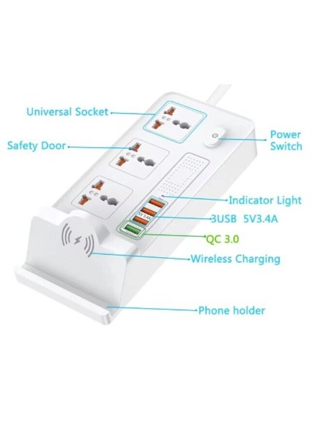 Zoom Plus - Smart Power Strip with Wireless Charger 2USB+QC 3.0 Fast Charger Desktop Socket Charging Station 3AC Universal Socket Switch - Image 1