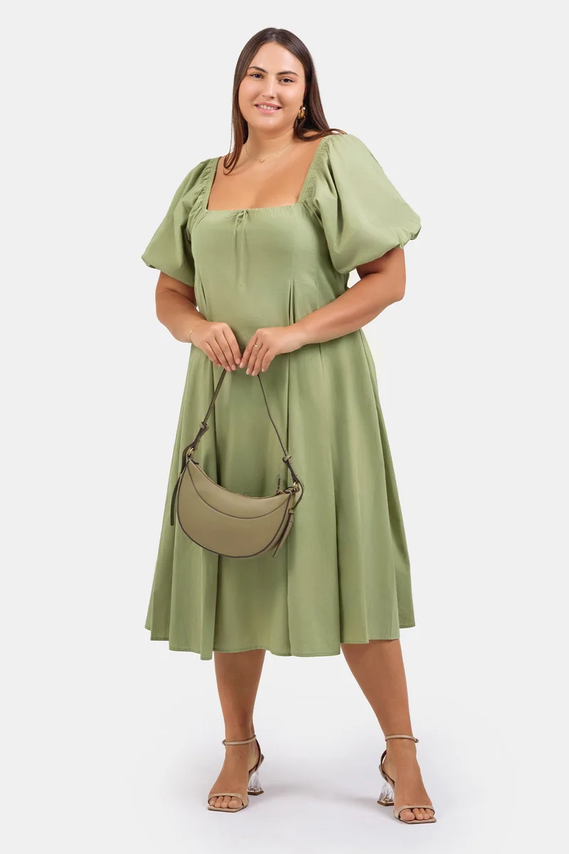 Virgio Solid Cotton Maxi Plus Size Dress With Puff Sleeves for Women