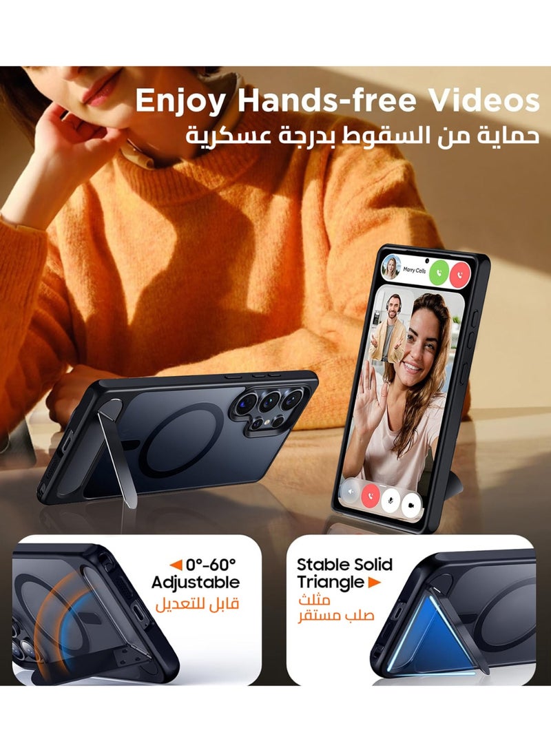 جراب لموبايل سامسونج S25 الترا من، متوافق مع ماج سيف، غطاء مغناطيسي مع حامل غير مرئي، جراب موبايل حماية ضد الصدمات، جراب خلفي رفيع غير لامع لهاتف جالاكسي S25 الترا 5G (اسود) - Image 3