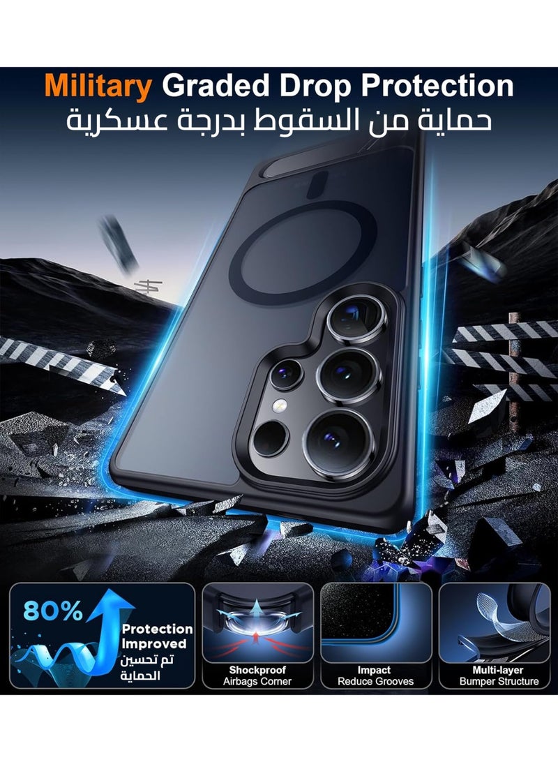 جراب لموبايل سامسونج S25 الترا من، متوافق مع ماج سيف، غطاء مغناطيسي مع حامل غير مرئي، جراب موبايل حماية ضد الصدمات، جراب خلفي رفيع غير لامع لهاتف جالاكسي S25 الترا 5G (اسود) - Image 2