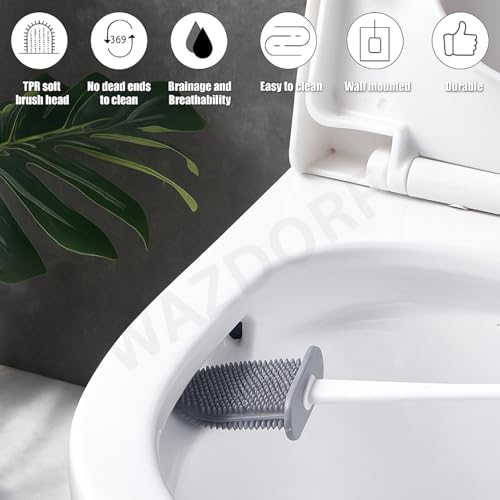 Wazdorf Silicone Toilet Brush and Holder Set, Wall Mounted, Quick Drying Bathroom Accessory with Long Non-Slip Handle, Flexible Bristles for Deep Cleaning, No Rust, Modern Design, 2 Pcs - Image 4