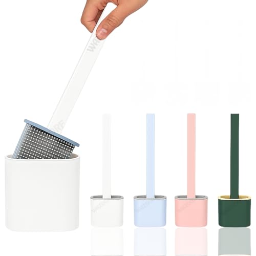 Wazdorf Silicone Toilet Brush and Holder Set, Wall Mounted, Quick Drying Bathroom Accessory with Long Non-Slip Handle, Flexible Bristles for Deep Cleaning, No Rust, Modern Design, 2 Pcs - Image 1