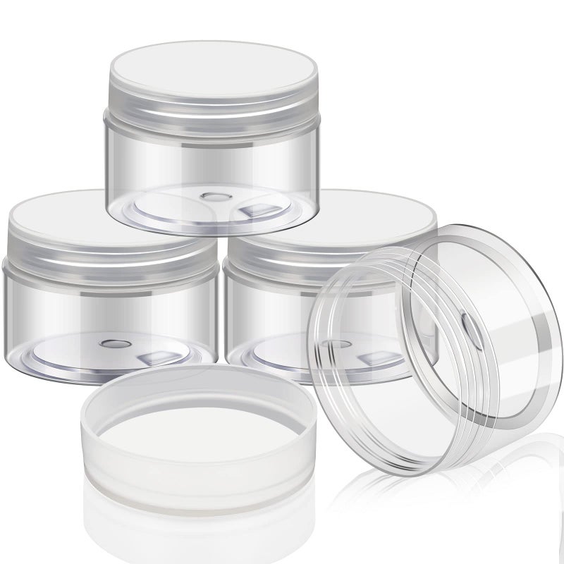 Patelai 4 Pieces Round Widemouth Leak Proof Plastic Container Jars with Lids for Travel Storage Makeup Beauty Products Face Creams Oils Salves Ointments DIY Making2 OunceClear