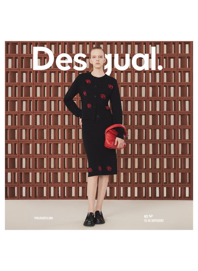 DESIGUAL mid-length A-line Skirt With Abstract Floral Appliqué And Ribbon Embroidery Craftsmanship - Image 2