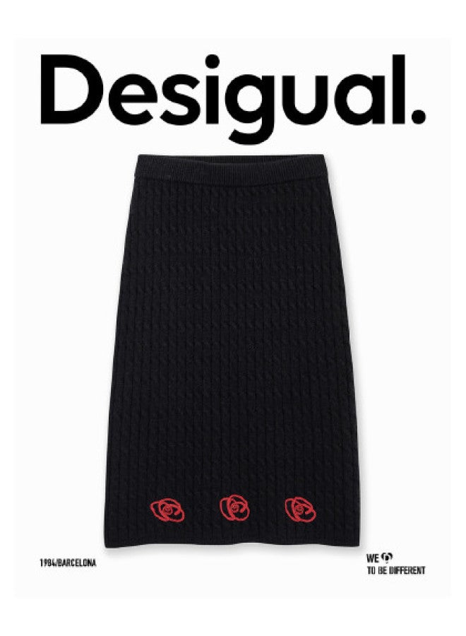 DESIGUAL mid-length A-line Skirt With Abstract Floral Appliqué And Ribbon Embroidery Craftsmanship - Image 1
