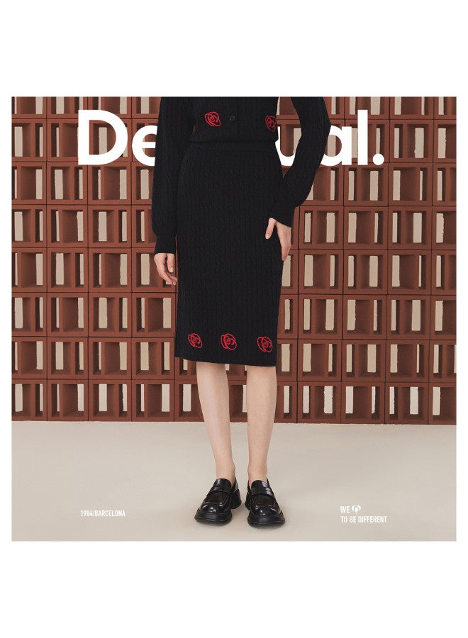 DESIGUAL mid-length A-line Skirt With Abstract Floral Appliqué And Ribbon Embroidery Craftsmanship - Image 3