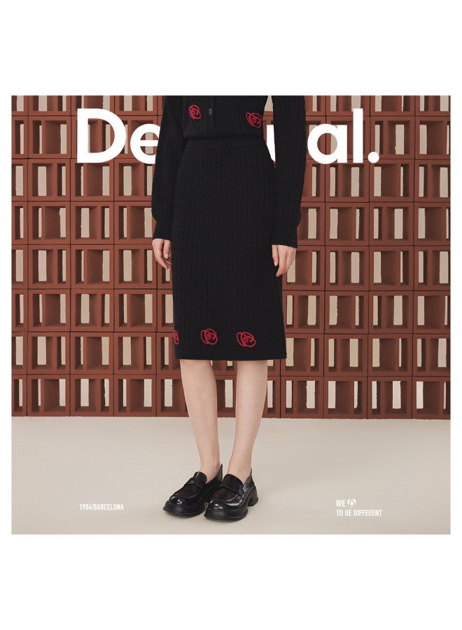 DESIGUAL mid-length A-line Skirt With Abstract Floral Appliqué And Ribbon Embroidery Craftsmanship - Image 5