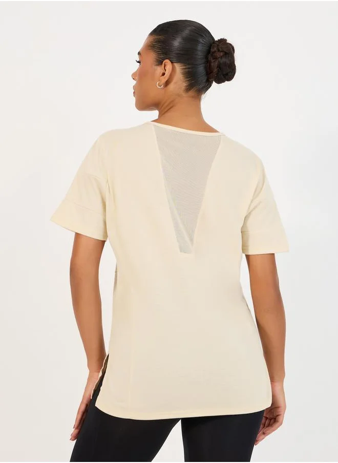 Styli V Mesh Back Side Slit Oversized Top