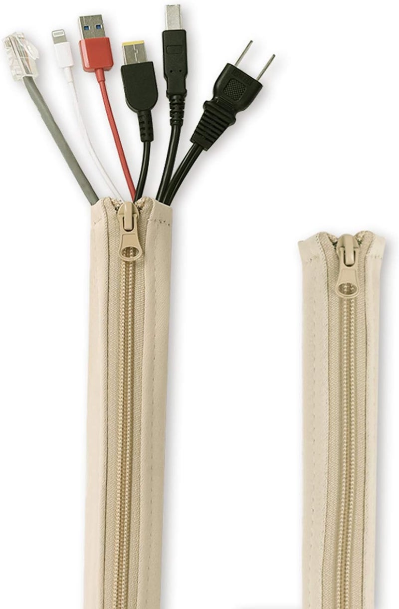StangH Flexible Cable Management Sleeve With Zipper - Extendable Cord Organizer System Wrap Wire Cable Cover Sleeve Holder, Keep Home & Office Clean Safe Protector for TV/Media, Beige, 39 Inches, 2 Pcs - Image 1