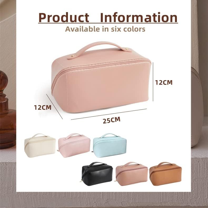 Large Capacity Travel Cosmetic Bag Waterproof Multilayer Leather Toiletry Organiser Blue Baby Pink - Image 3