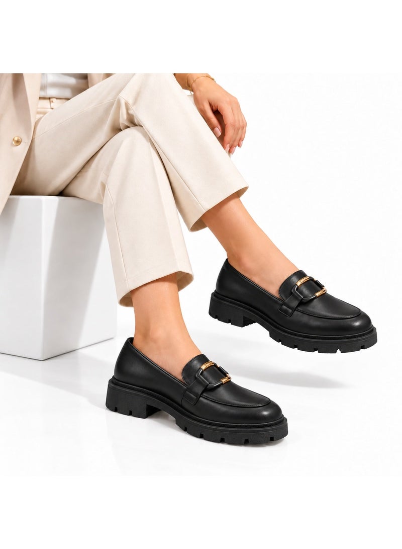 Stylish chunky loafer with a sleek design and metal buckle - available in various colors and sizes - Image 1