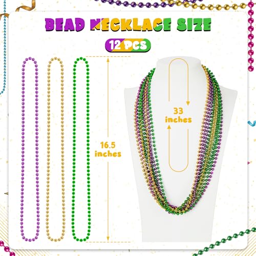 Huskein 12 PCS Mardi Gras Beads Necklaces 33 3 Colors Beads Accessories Bulk Carnival Purple Green Gold Party Supplies Carnival Beads Necklace Accessories for Masquerade Holiday Party Favors Decorations - Image 5