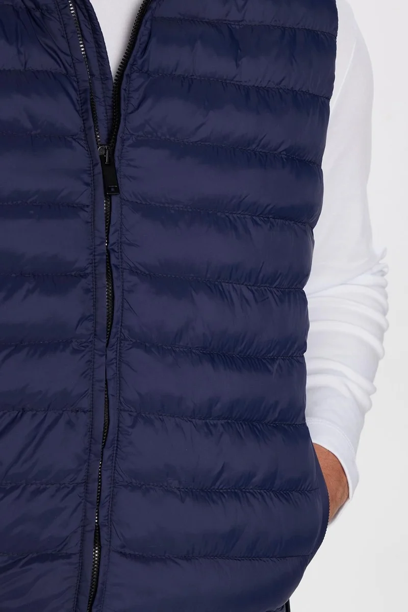 تودورس Men's Slim Fit Slim Fit Lined Windproof Pocket Navy Blue Detachable Hooded Puffer Vest