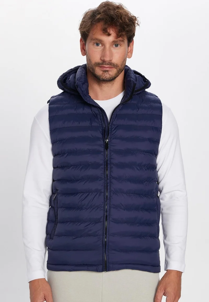 تودورس Men's Slim Fit Slim Fit Lined Windproof Pocket Navy Blue Detachable Hooded Puffer Vest