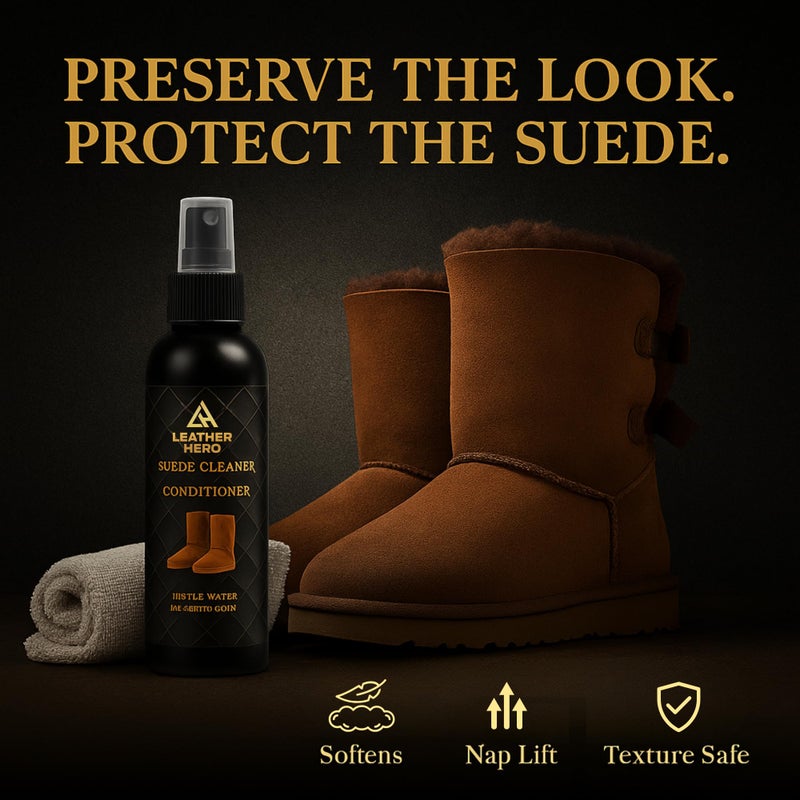Leather Hero Suede & Sheepskin Cleaning Kit â€“ Compatible with UGG Boots â€“ Foam Cleaner & Conditioner, Water & Stain Protector, Deodorizer, Eraser, Brushes & Cloth â€“ 7-Piece Complete Care Set - Image 4
