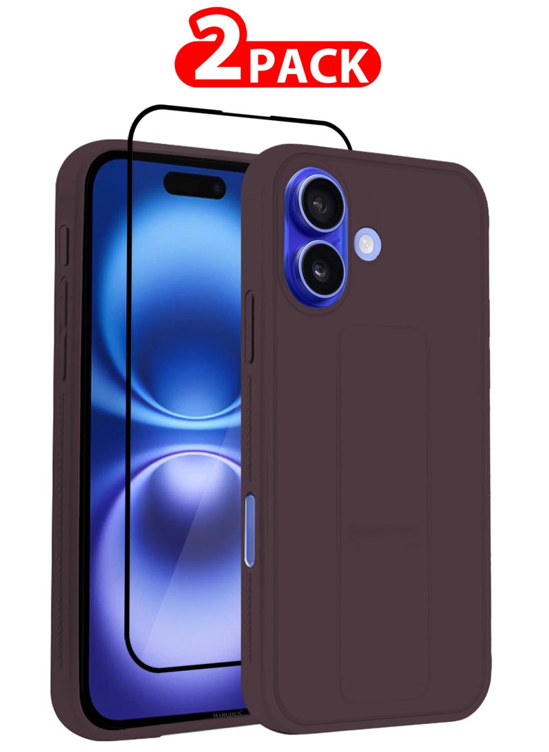 CATANES - ( for iPhone 16 ) 2 Pack, Case and Screen Protector Premium PU Leather Case with Stand Function Shockproof and Anti Scratch Finger Grip Case Cover / Merlot - Image 1