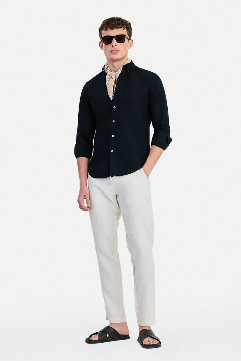 سنيتش Black Textured Long Sleeve Slim Fit Party Shirt