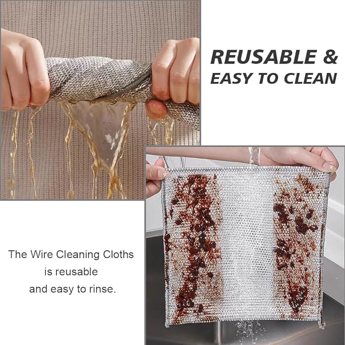 Desi BAE 10 Pack Non-Scratch Wire Dishcloth & Gaps Cleaning Brush, Multipurpose Dishwashing Rags for Wet and Dry, Easy Rinsing, Reusable Cleaning Cloth for Kitchen, Sinks (10) - Image 4
