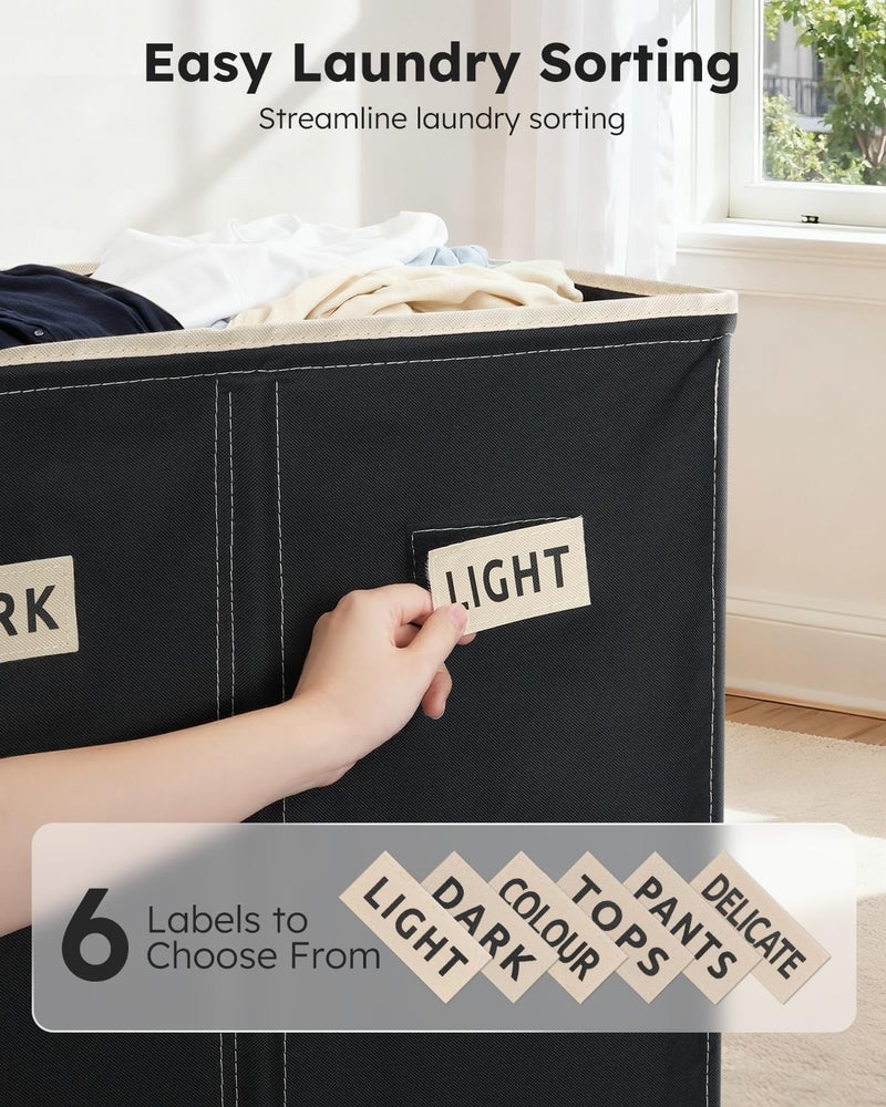 SOLEDI 200L Laundry Basket 3 Compartments, Extra Large Laundry Hamper with Lid, Clothes Basket with Laundry Bag, Sturdy Laundry Storage Organizer for Laundry Room, Bedroom, Bathroom, Dorm, Black - Image 3