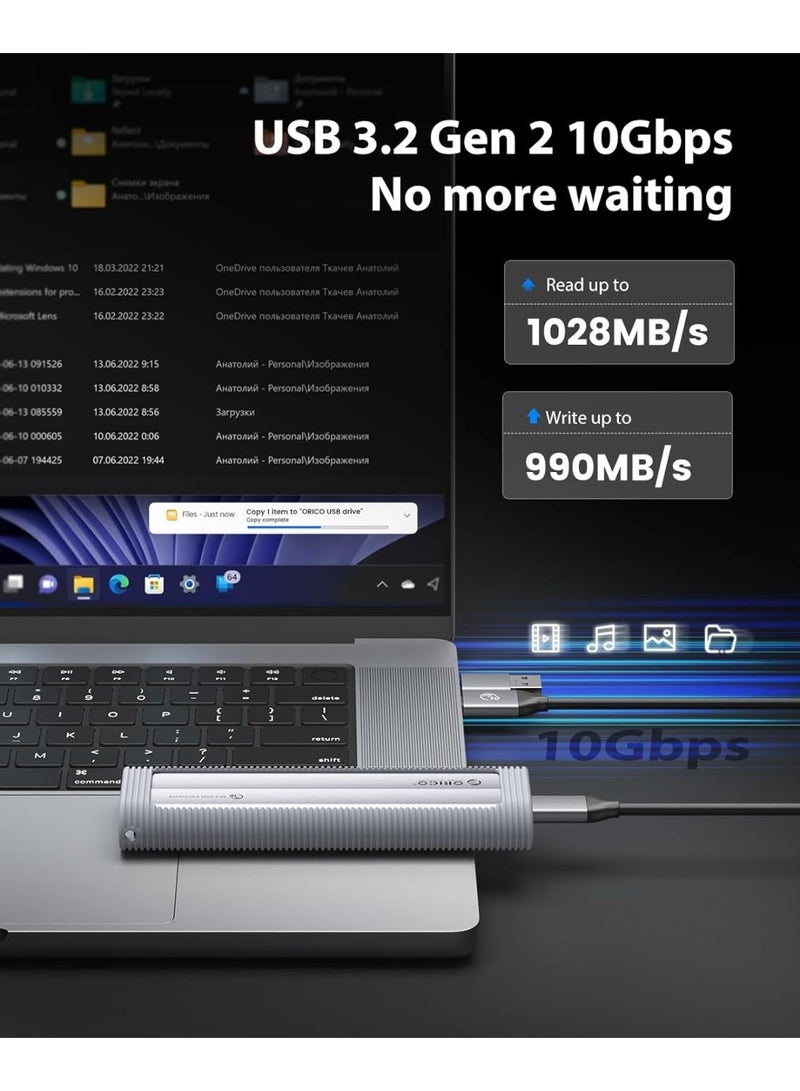 ORICO Aluminum M.2 NVMe SSD Enclosure, USB 3.2 Gen 2(10Gbps ) to Tool-Free NVMe PCI-E M.2 SSD Case, Support UASP for M/B&M Keys Size 2230/2242/2260/2280 - Image 4