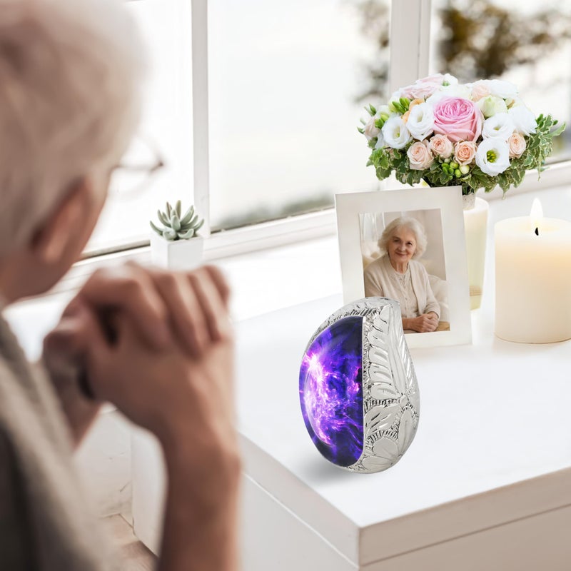 M MEILINXU Urn for Ashes for Women & Man, Small Urns for Human Ashes Keepsake, Tear Drop Decorative Cremation Container, Purple Cosmic Galaxy, Aurora Borealis, Mini Teardrop Urn -Brass Small Keepsake - Image 3