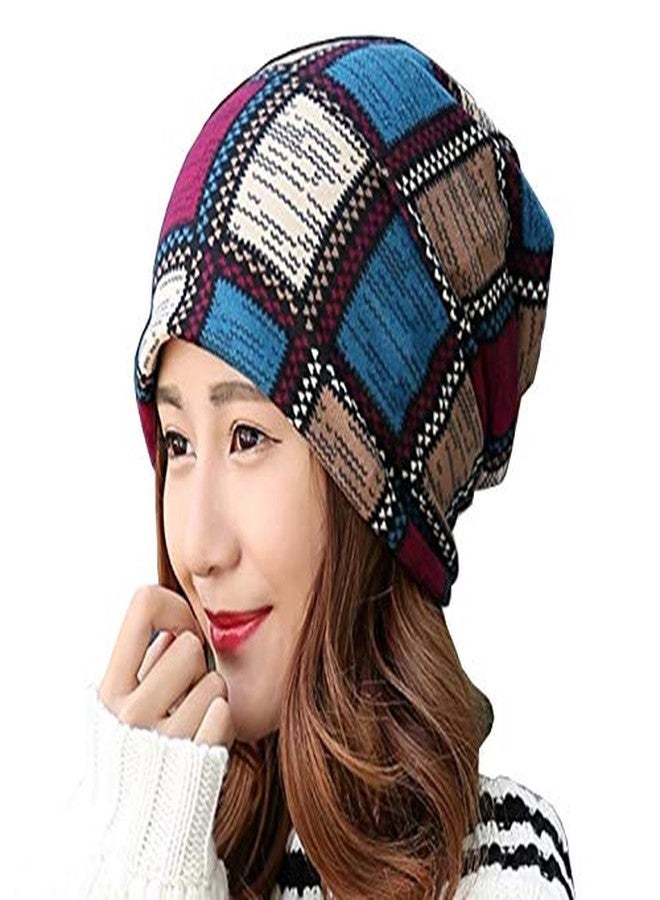 Alexvyan Check Ponytail Beanie Winter Cap Bandana Head Wear for Women Knit Cap Skull Beanies Warm Caps Female Knitted Hat Ladies - Image 1