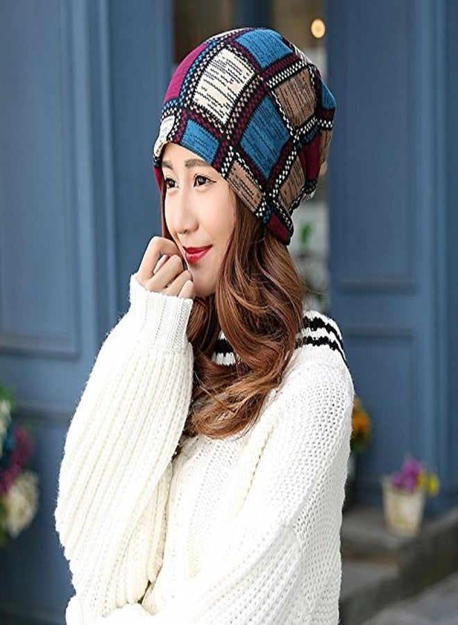 Alexvyan Check Ponytail Beanie Winter Cap Bandana Head Wear for Women Knit Cap Skull Beanies Warm Caps Female Knitted Hat Ladies - Image 2