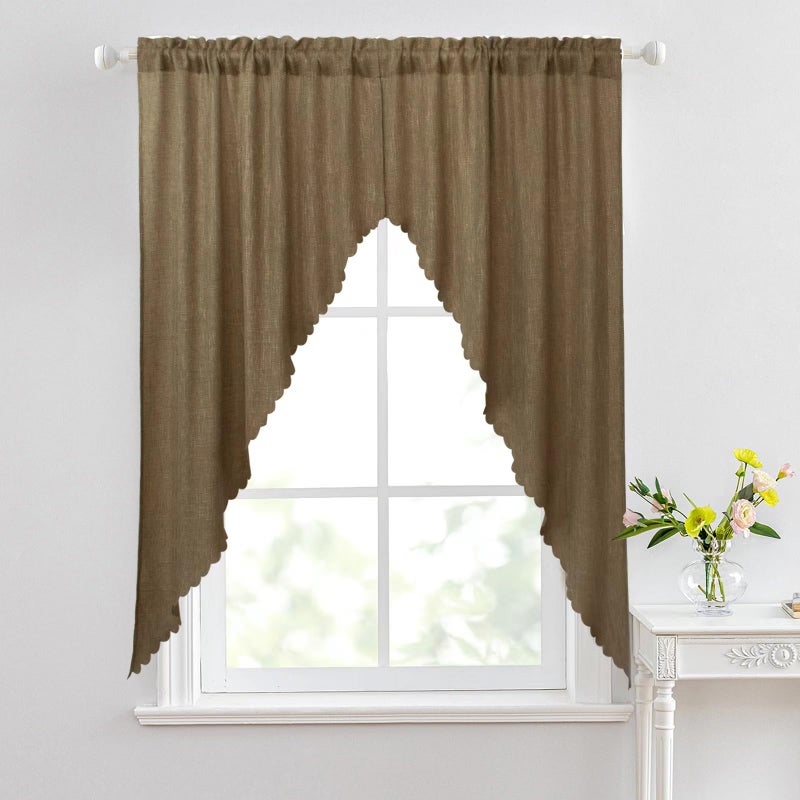 Valea Home Soft Burlap Look Swag Curtains Rustic Natural Rod Pocket Kitchen Valance Curtain Panels for Small Window 63 inch Length, Tan, 2 Panels - Image 1