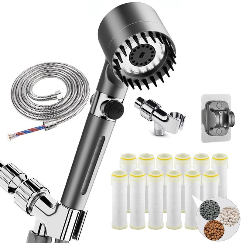 HOTIMO Filtered Shower Head with Handheld - High Pressure 3 Spray Modes Showerhead with Filters, 12 Replaceable Water Softener Filters for Hard Water | Ion Shower Drops Head with 75" Anti-Burst Hose - Image 1