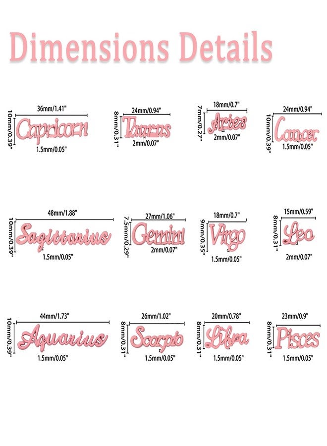 JERCLITY 24pc Pink Alloy Zodiac Nail Charms - 12pc Zodiac Signs, 12pc Constellation Words for Women Girls Nail Art - Image 3