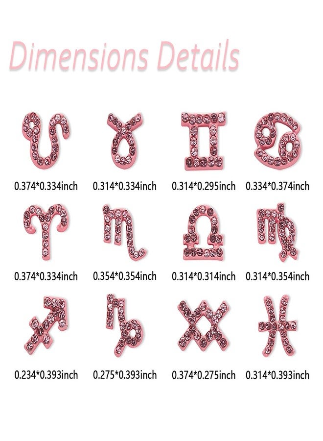JERCLITY 24pc Pink Alloy Zodiac Nail Charms - 12pc Zodiac Signs, 12pc Constellation Words for Women Girls Nail Art - Image 2
