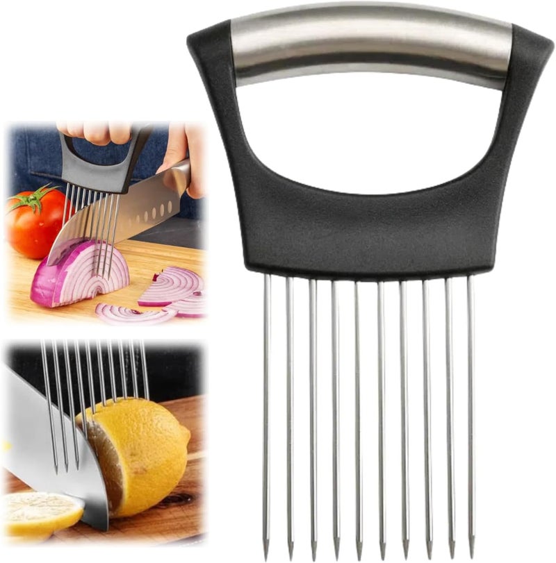 WARSPOT Stainless Steel Onion Slice Holder, Lemon Slicer Vegetable Cutter, Chopper Slicing Assistant Tool for Meat, Onion, Potato, Tomato Home Kitchen Tools (1 PCS) - Image 1