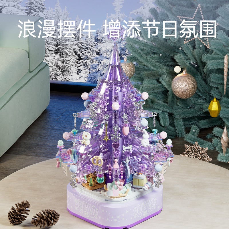 2023 New Senbao 605024-33 Fantasy Pink Purple Christmas Tree Rotating Music Box Girl Christmas Gift - Image 5