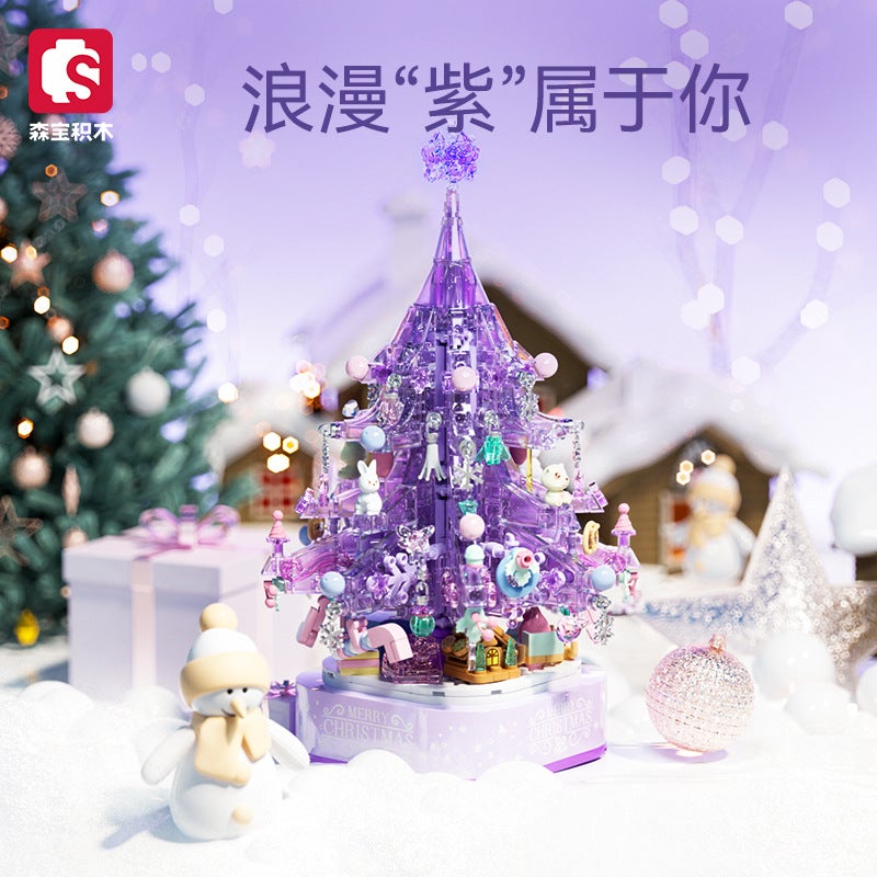 2023 New Senbao 605024-33 Fantasy Pink Purple Christmas Tree Rotating Music Box Girl Christmas Gift - Image 1