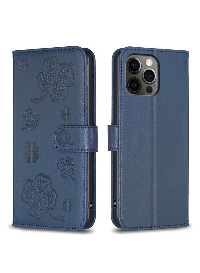 Zaboon Case For iPhone 12 / 12 Pro Four-leaf Embossed Leather Phone Case - Image 1