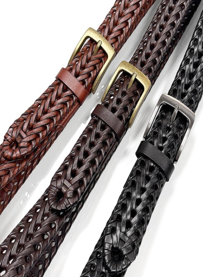 Belts.com حزام بيلتس.كوم حزام مضفر من الجلد الطبيعي حزام كاجوال 1-3/8" (35 مم) عريض (بني، -34) - Image 3