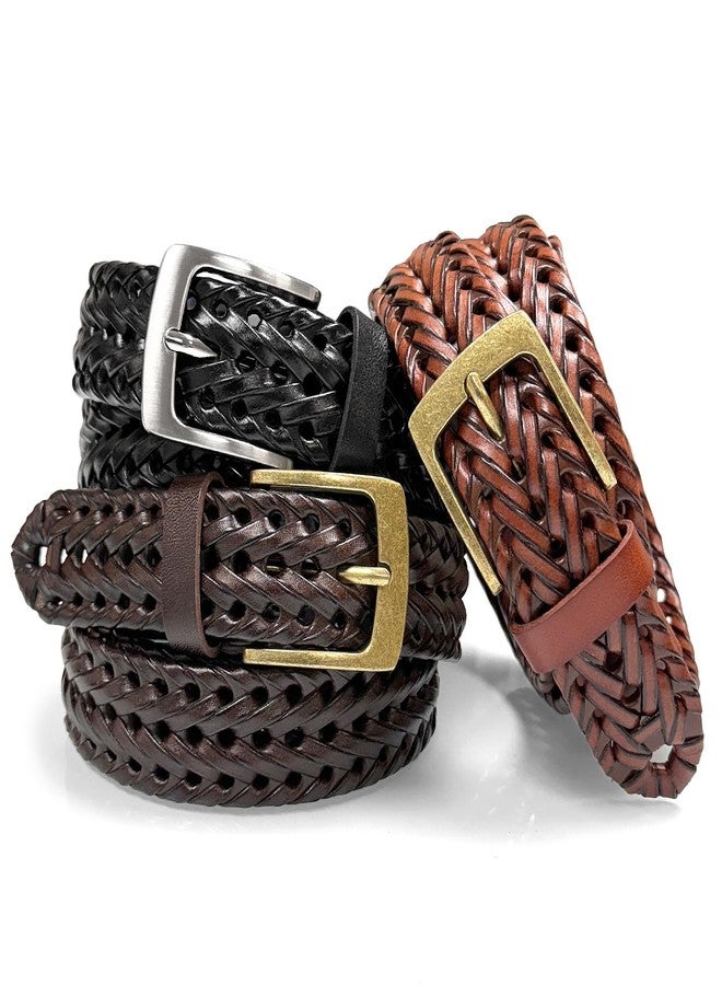 Belts.com حزام بيلتس.كوم حزام مضفر من الجلد الطبيعي حزام كاجوال 1-3/8" (35 مم) عريض (بني، -34) - Image 2